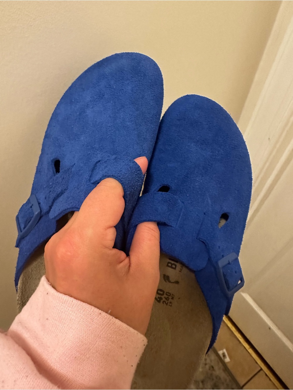 Birkenstock Royal Blue Suede Boston Clogs